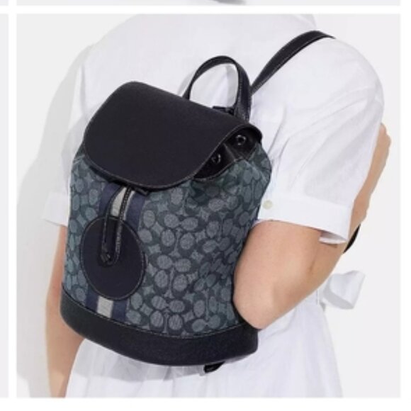 Coach Handbags - NEW Coach Backpack Drawstring Signature Jacquard Blue